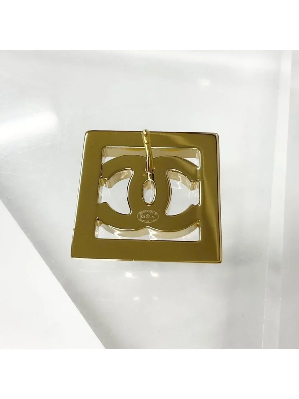 Chanel CC Logo Square Earrings Gold